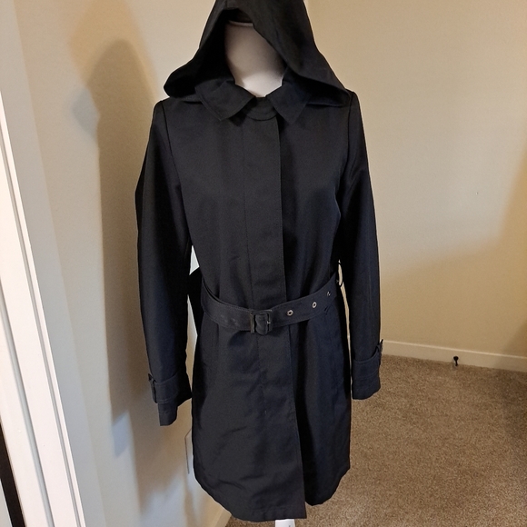 NWT Antonio Melani Hooded Trench Coat Short Black Size S